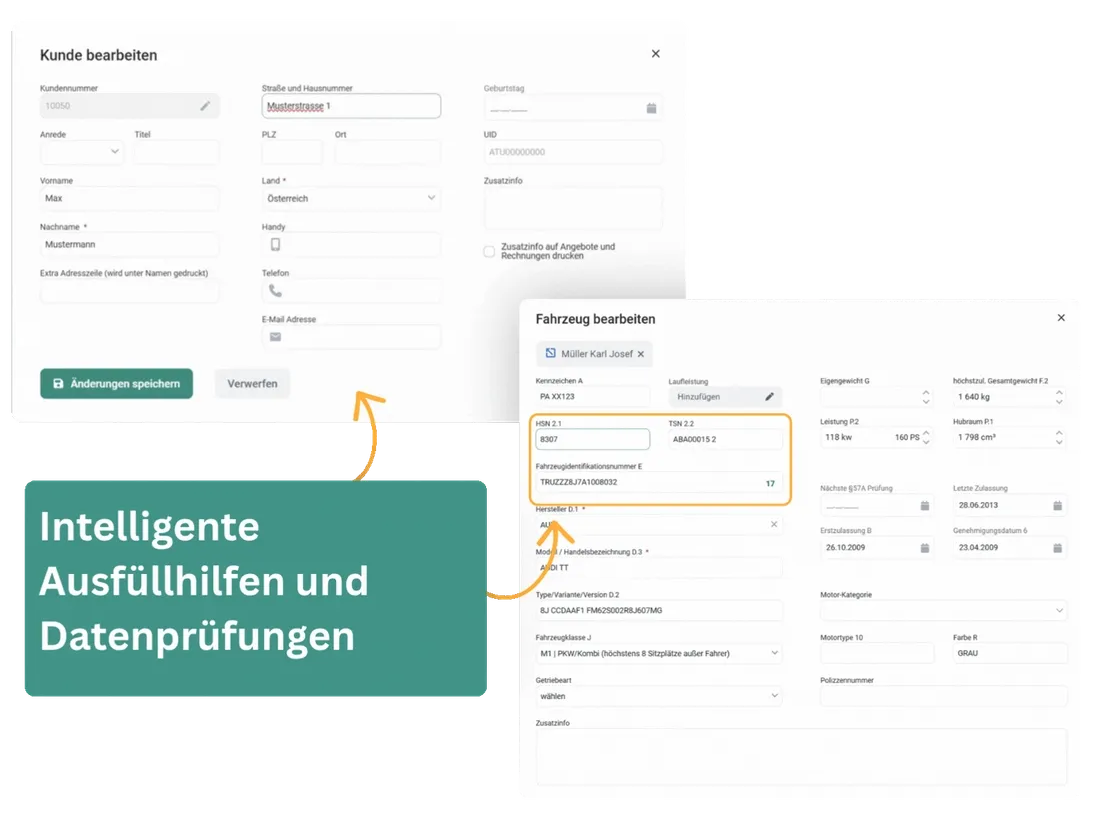 Automatische Ausfüllhilfe ergänzt Ort zur Postleitzahl und prüft E-Mail und Telefonnummer