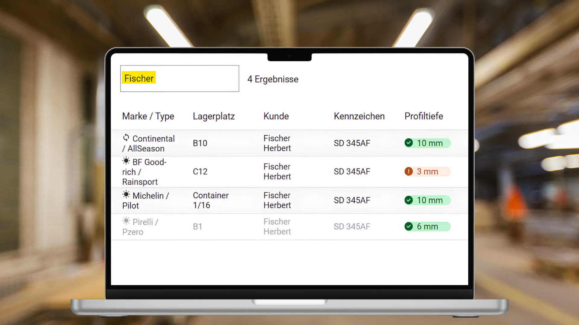 Reifensuche im easyWerkstatt-System auf einen Blick