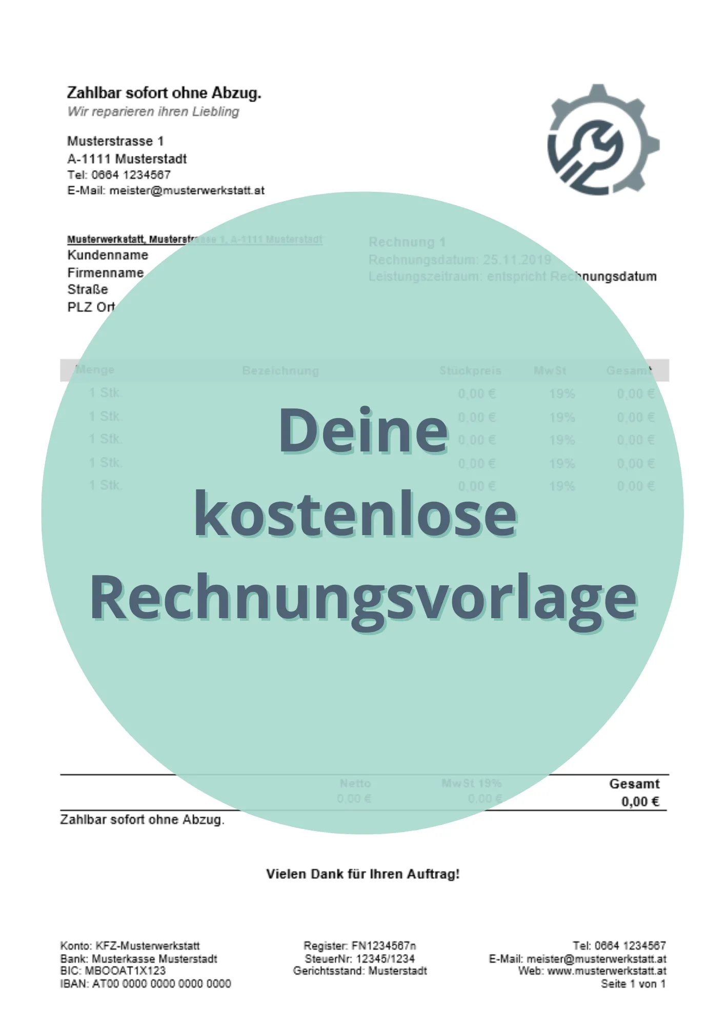 Kostenlose Excel-Rechnungsvorlage für Werkstätten