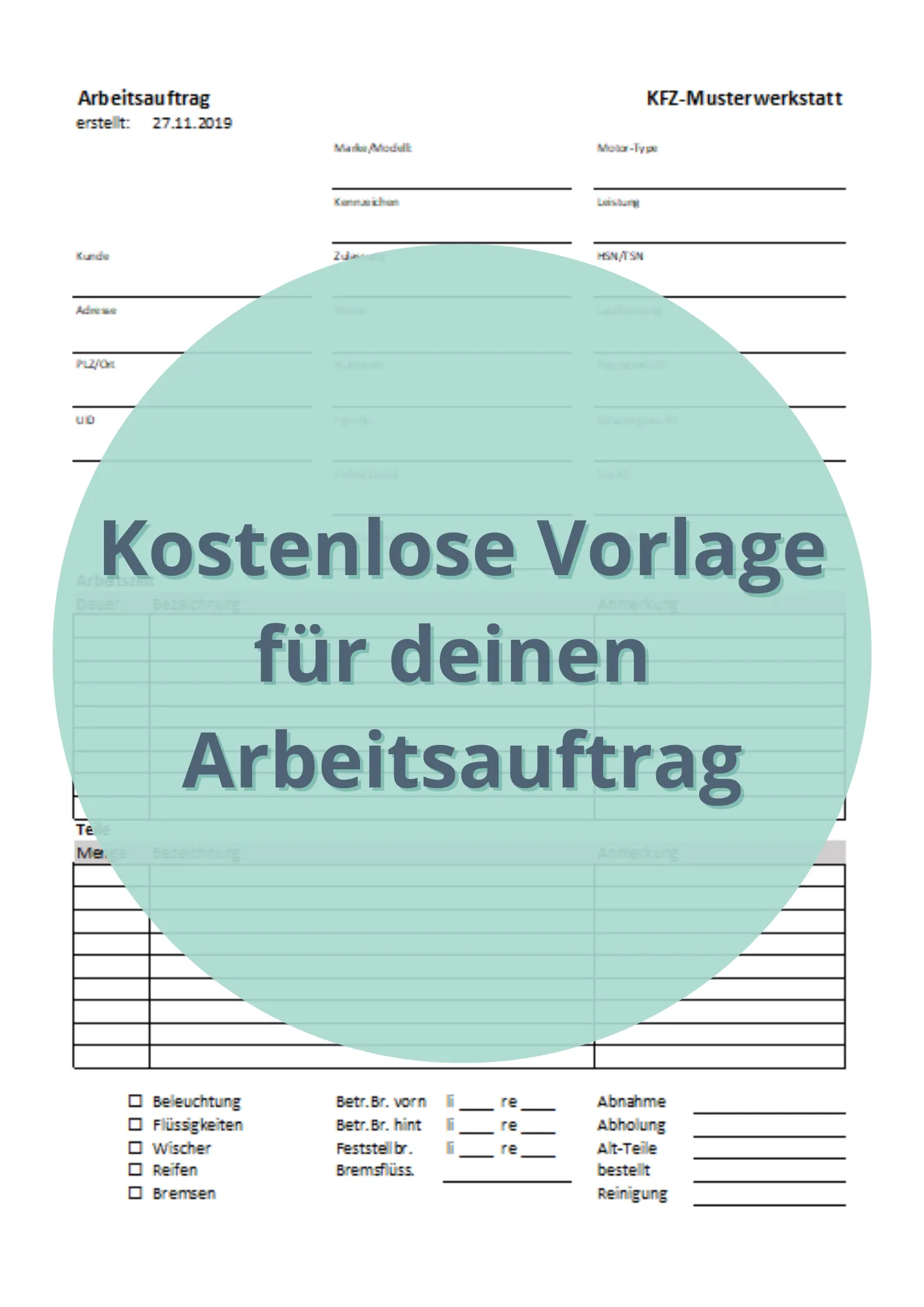 Arbeitsauftrag für Werkstatt Vorlage kostenlos
