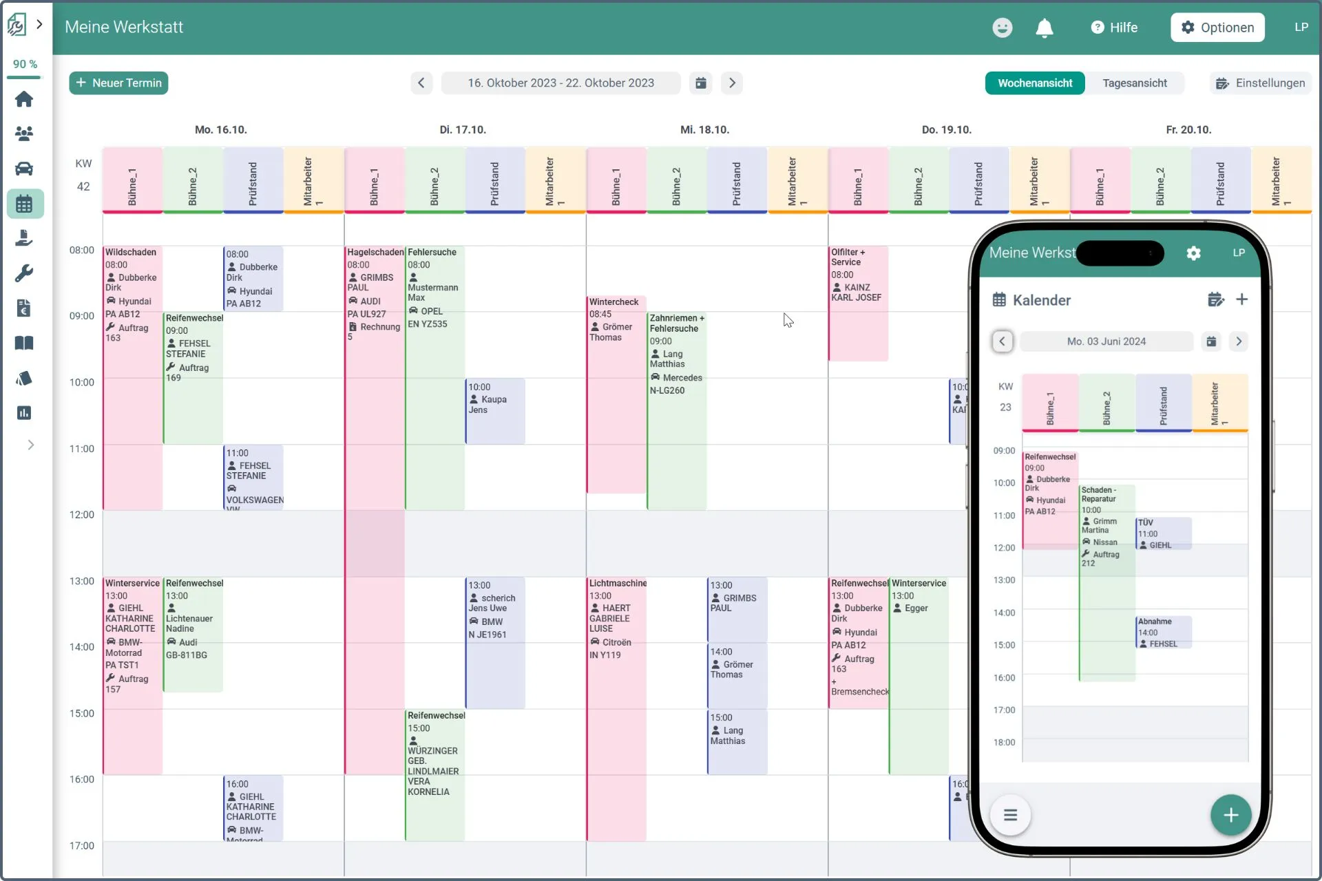 Werkstattkalender Teamzugriff in easyWerkstatt